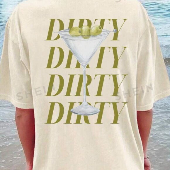Short-Sleeved Tee With Letter And Drink Print And Round Neckline DIRTY DIRTY DIR - Picture 2 of 2